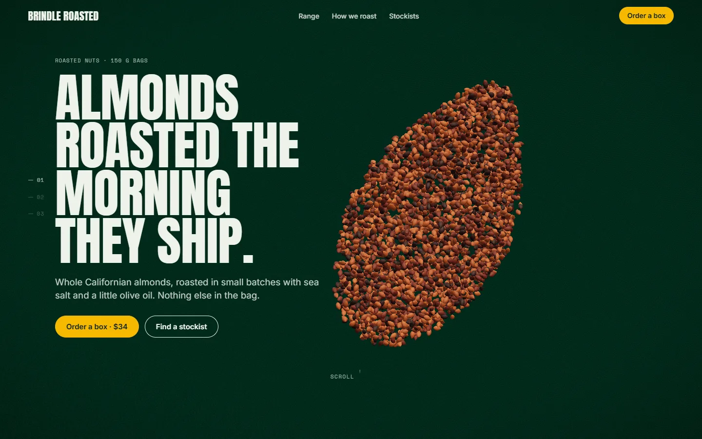 Screenshot of the Brindle Roasted packaged food & snacks website template.
