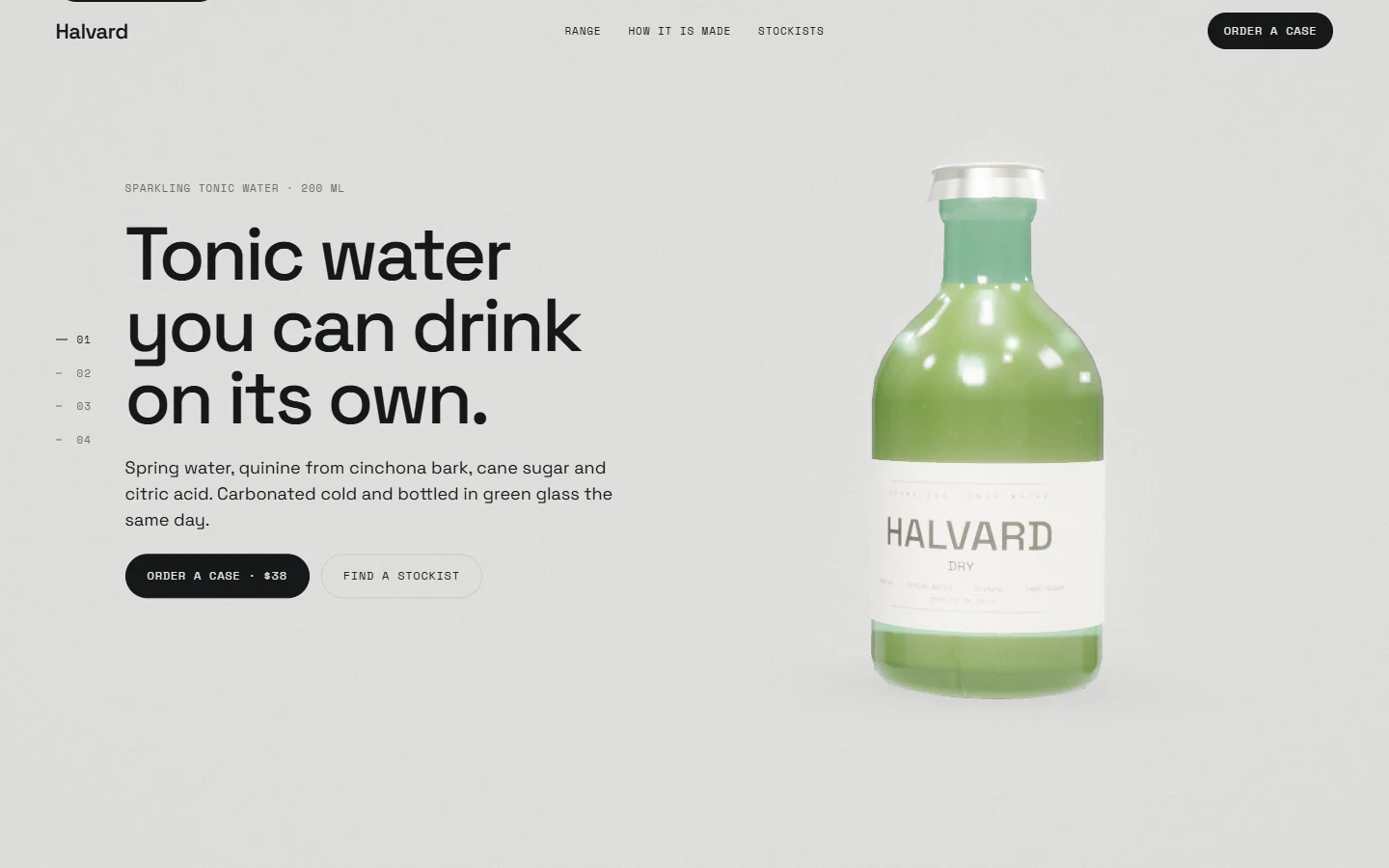 Screenshot of the Halvard Tonic beverage brand website template.